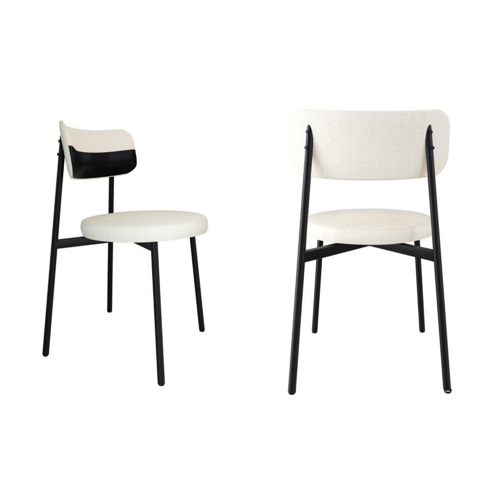 2 Unidades Cadeira Kyta Fixa C-4 Pés 50 X 44,7 X 83,8 Cm. Corriente Palha-courino Preto Corriente Palha-courino Preto - 1