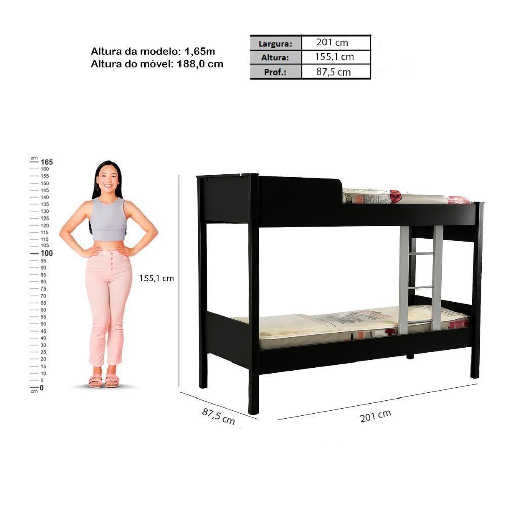 Beliche Cama Solteiro Ditália Com Colchão Cm-21 Preto - 4