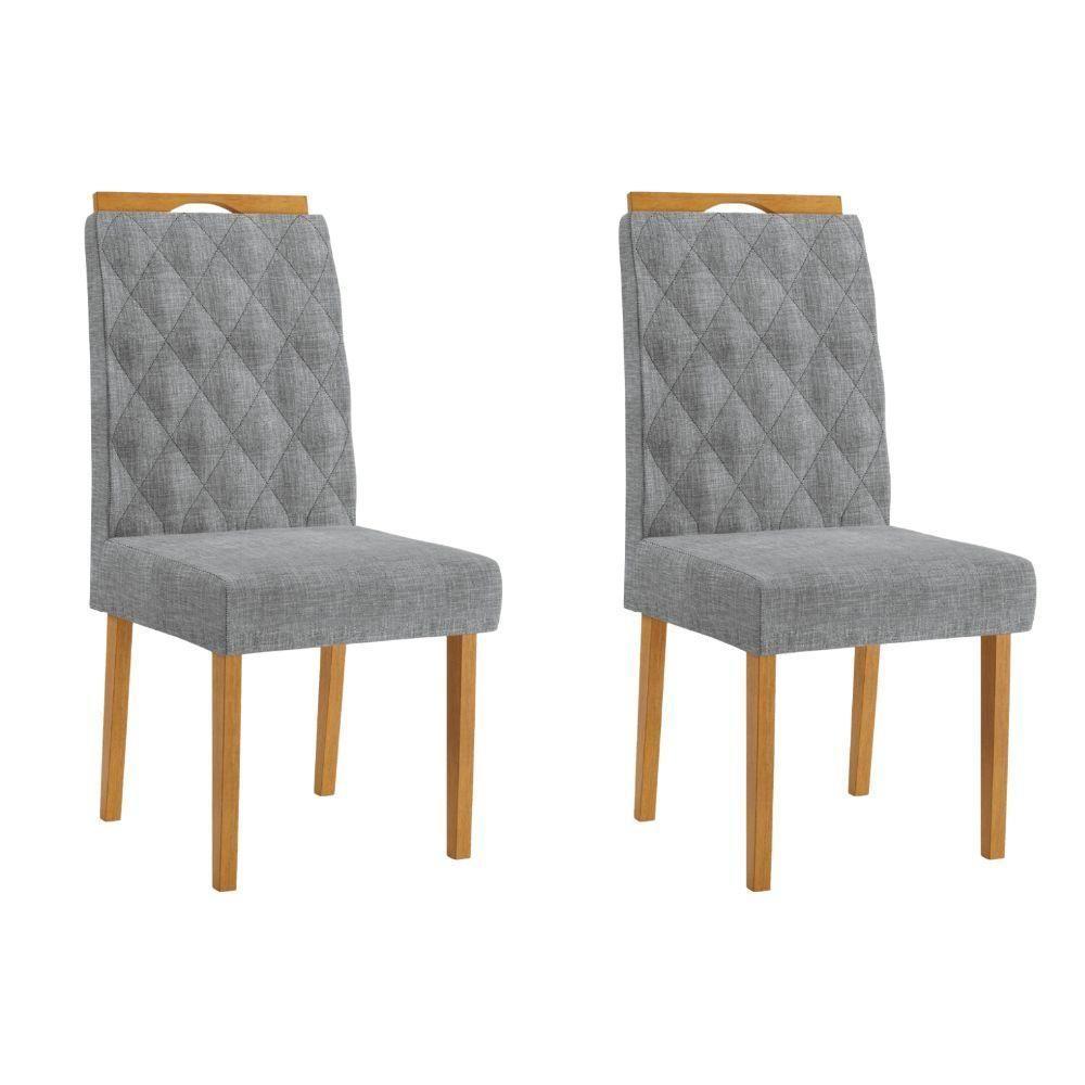 Conjunto 2 Cadeiras Rubi Linho Cinza Pés Em Madeira Jcm - 1