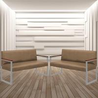 Conjunto 2 Sofás De 2 Lugares Niterói Couro Bege Em Metal Champanhe - 2