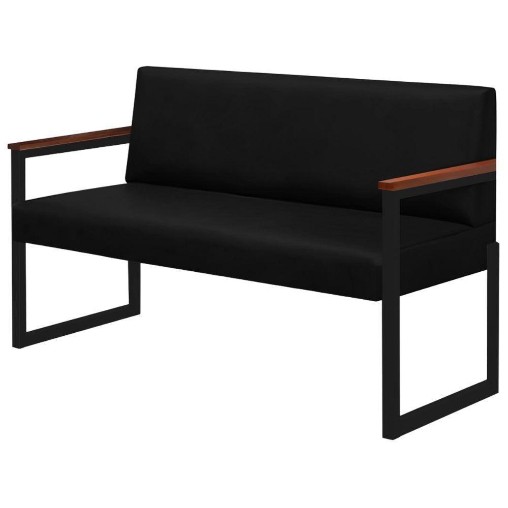 Conjunto 2 Sofás De 2 Lugares Niterói Couro Preto Em Metal Preto - 4