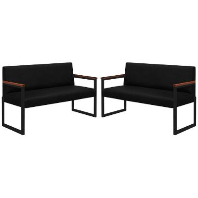 Conjunto 2 Sofás De 2 Lugares Niterói Couro Preto Em Metal Preto