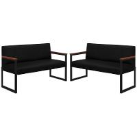 Conjunto 2 Sofás De 2 Lugares Niterói Couro Preto Em Metal Preto - 1