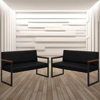 Conjunto 2 Sofás De 2 Lugares Niterói Couro Preto Em Metal Preto - 2