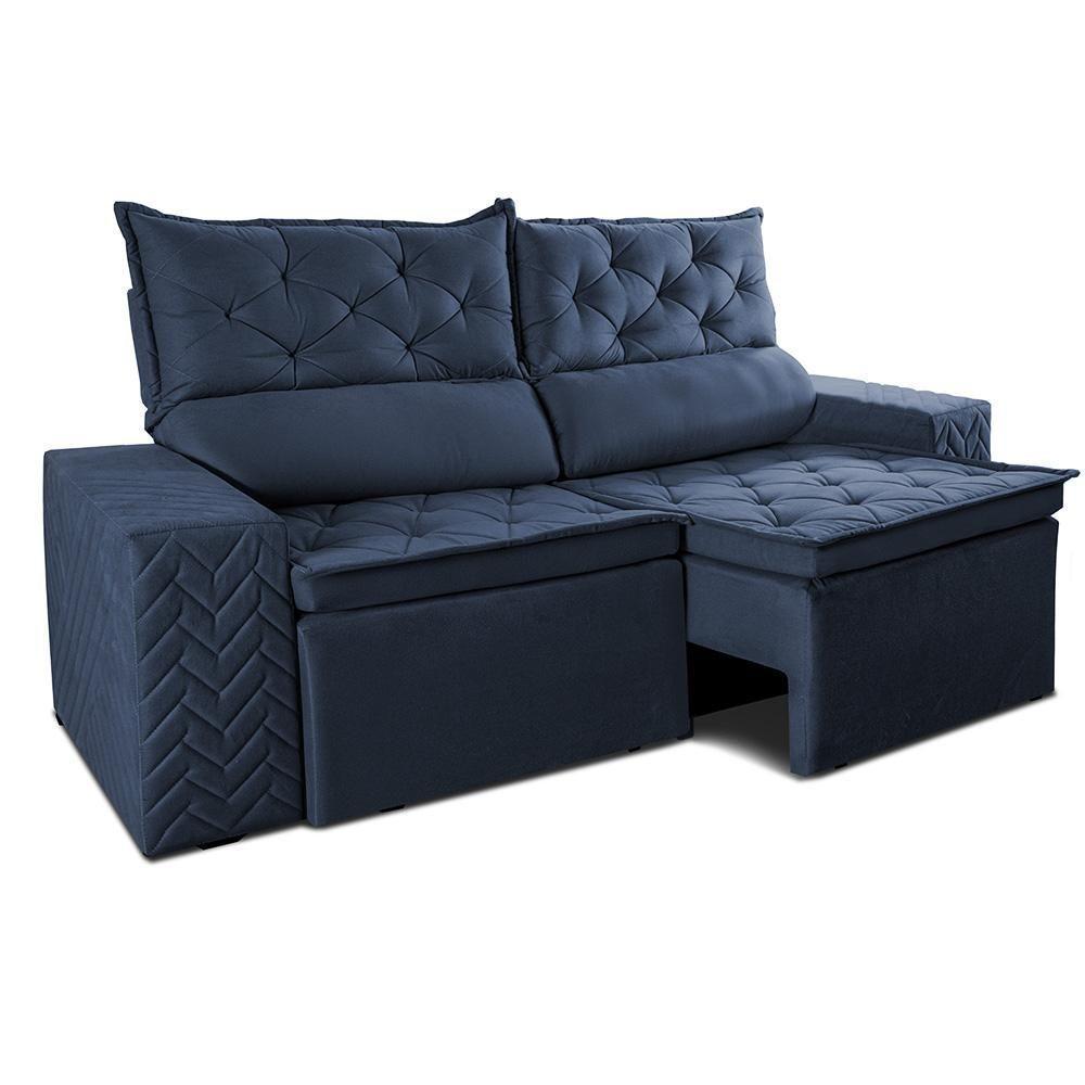 Sofá Retrátil E Reclinável 2,30m Essence Velusoft Azul Cama Inbox - 7
