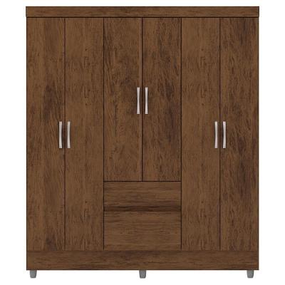 Guarda Roupa Casal 10091 6 Portas de Bater 2 Gavetas Imbuia MDP Milani Movelaria