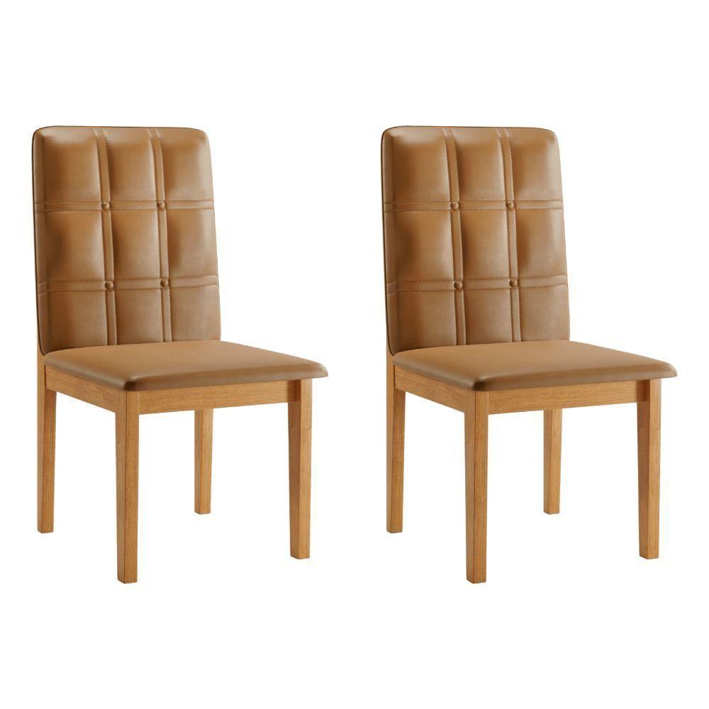 Conjunto 2 Cadeiras ágata Couro Caramelo Com Botões Pés Em Madeira Jcm - 1