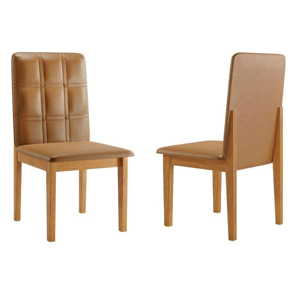Conjunto 2 Cadeiras ágata Couro Caramelo Com Botões Pés Em Madeira Jcm - 3