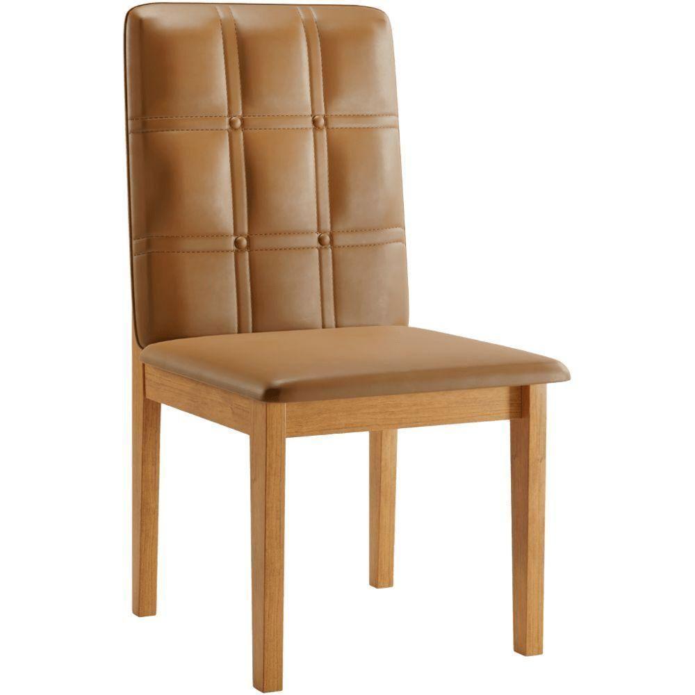 Conjunto 2 Cadeiras ágata Couro Caramelo Com Botões Pés Em Madeira Jcm - 4