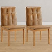 Conjunto 2 Cadeiras ágata Couro Caramelo Com Botões Pés Em Madeira Jcm - 2