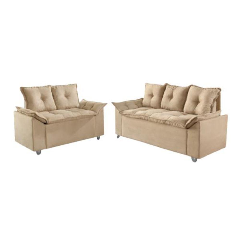 Conjunto Sofá 2 E 3 Lugares Viena Veludo Bege - 1
