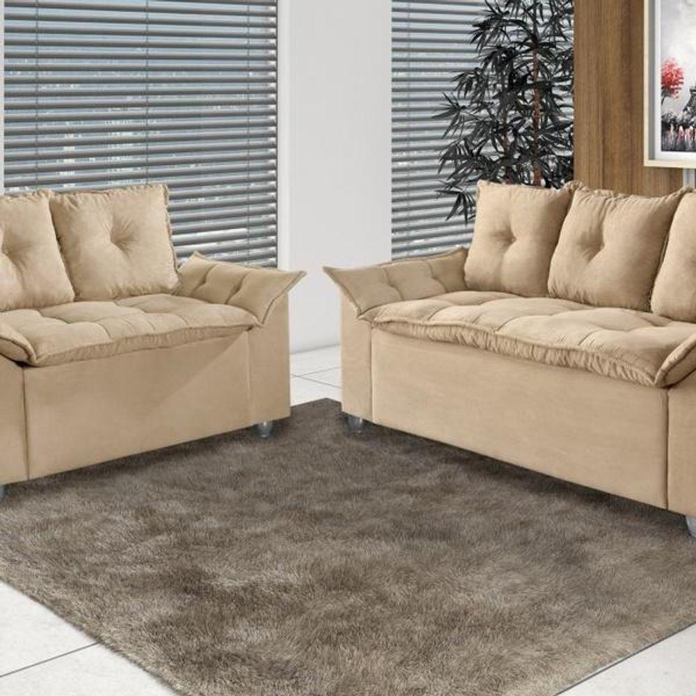 Conjunto Sofá 2 E 3 Lugares Viena Veludo Bege - 2