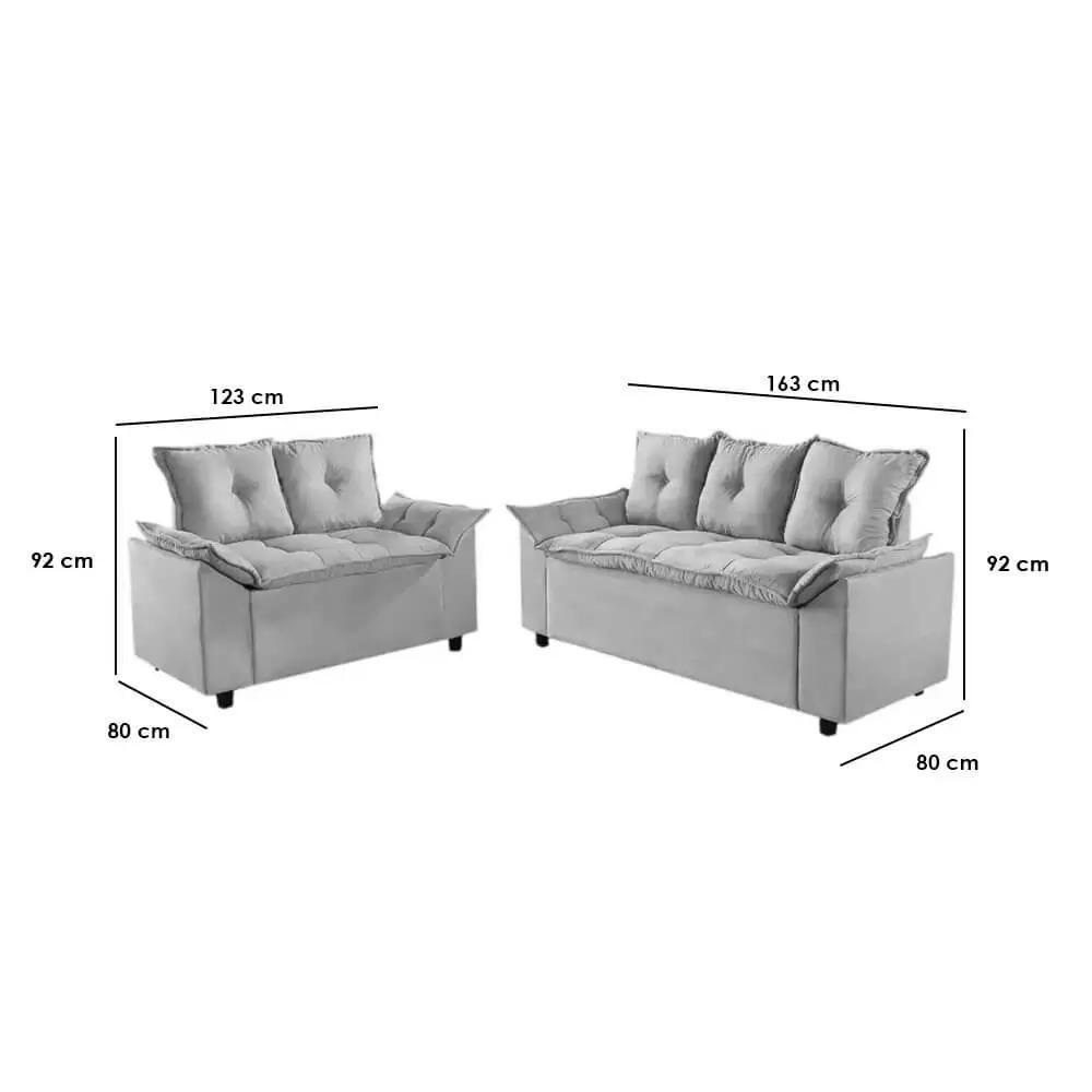 Conjunto Sofá 2 E 3 Lugares Viena Veludo Bege - 6