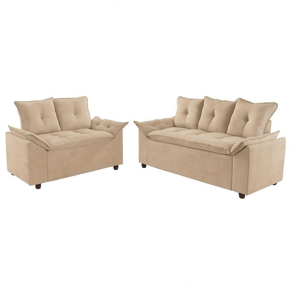Conjunto Sofá 2 E 3 Lugares Viena Veludo Bege - 7