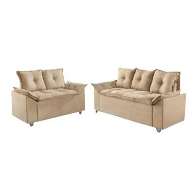 Conjunto Sofá 2 E 3 Lugares Viena Veludo Bege