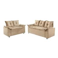 Conjunto Sofá 2 E 3 Lugares Viena Veludo Bege - 1