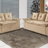 Conjunto Sofá 2 E 3 Lugares Viena Veludo Bege - 2