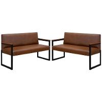 Conjunto 2 Sofás De 2 Lugares Niterói Couro Marrom Em Metal Preto - 1