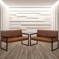 Conjunto 2 Sofás De 2 Lugares Niterói Couro Marrom Em Metal Preto - 2