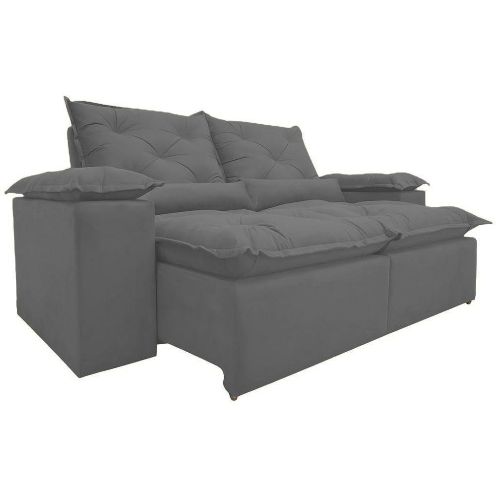 Sofá Retrátil Reclinável Porto Veludo Cinza 1,80 M - 5