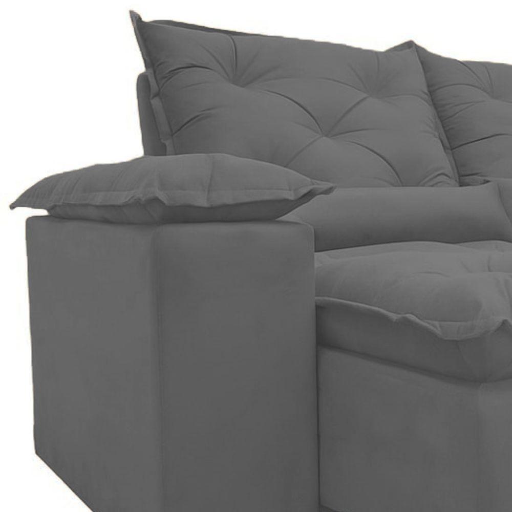 Sofá Retrátil Reclinável Porto Veludo Cinza 1,80 M - 6