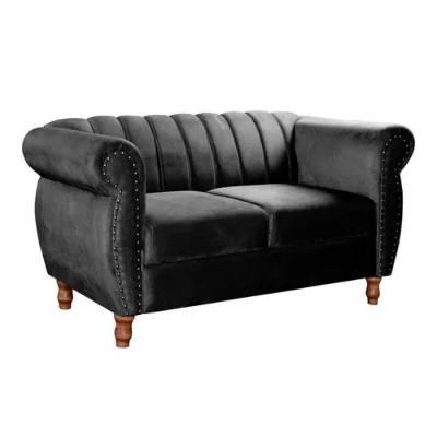 Sofá Chesterfield 2 Lugares Realeza Vintage Retrô Veludo Preto