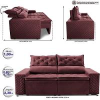 Sofá Retrátil E Reclinável 2,30m Essence Velusoft Vinho Cama Inbox - 2