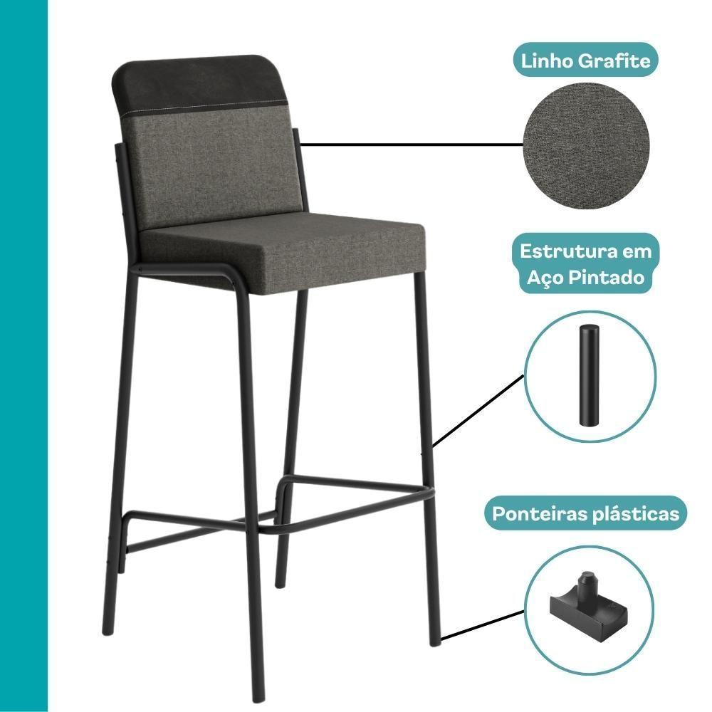 Kit 2 Banquetas Altas Duo Carraro Grafite E Preto - 4