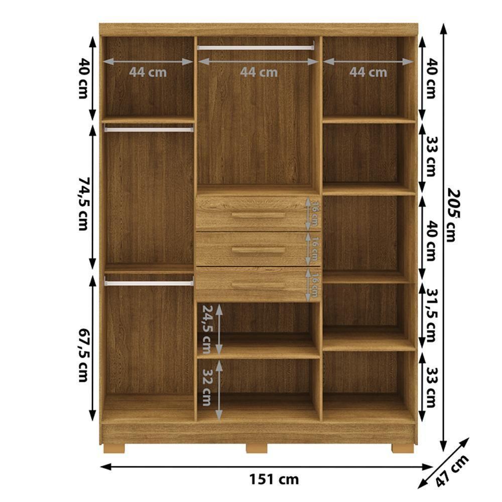 Guarda Roupa Casal 151 Cm 6 Portas 3 Gavetas 10020 Vlr Nature - 3