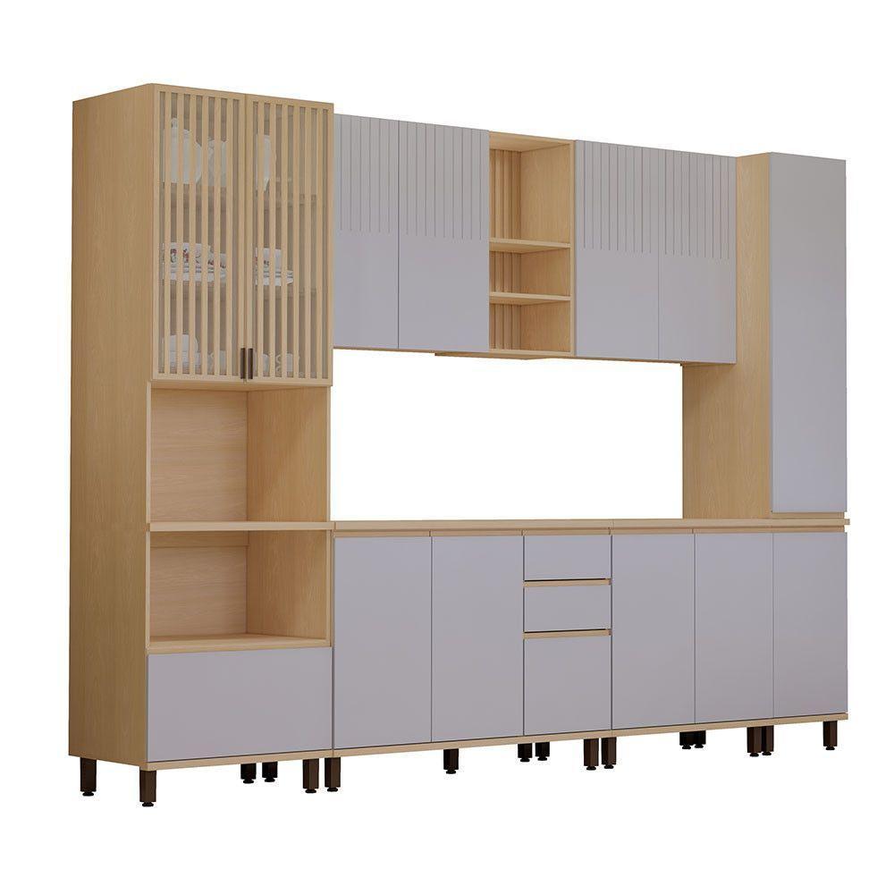 Cozinha Completa 6 Pçs Espaço Micro-ondas E Tampo 310cm Aur Carvalho/cinza Cristal - 2