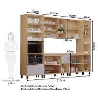 Cozinha Completa 6 Pçs Espaço Micro-ondas E Tampo 310cm Aur Carvalho/cinza Cristal