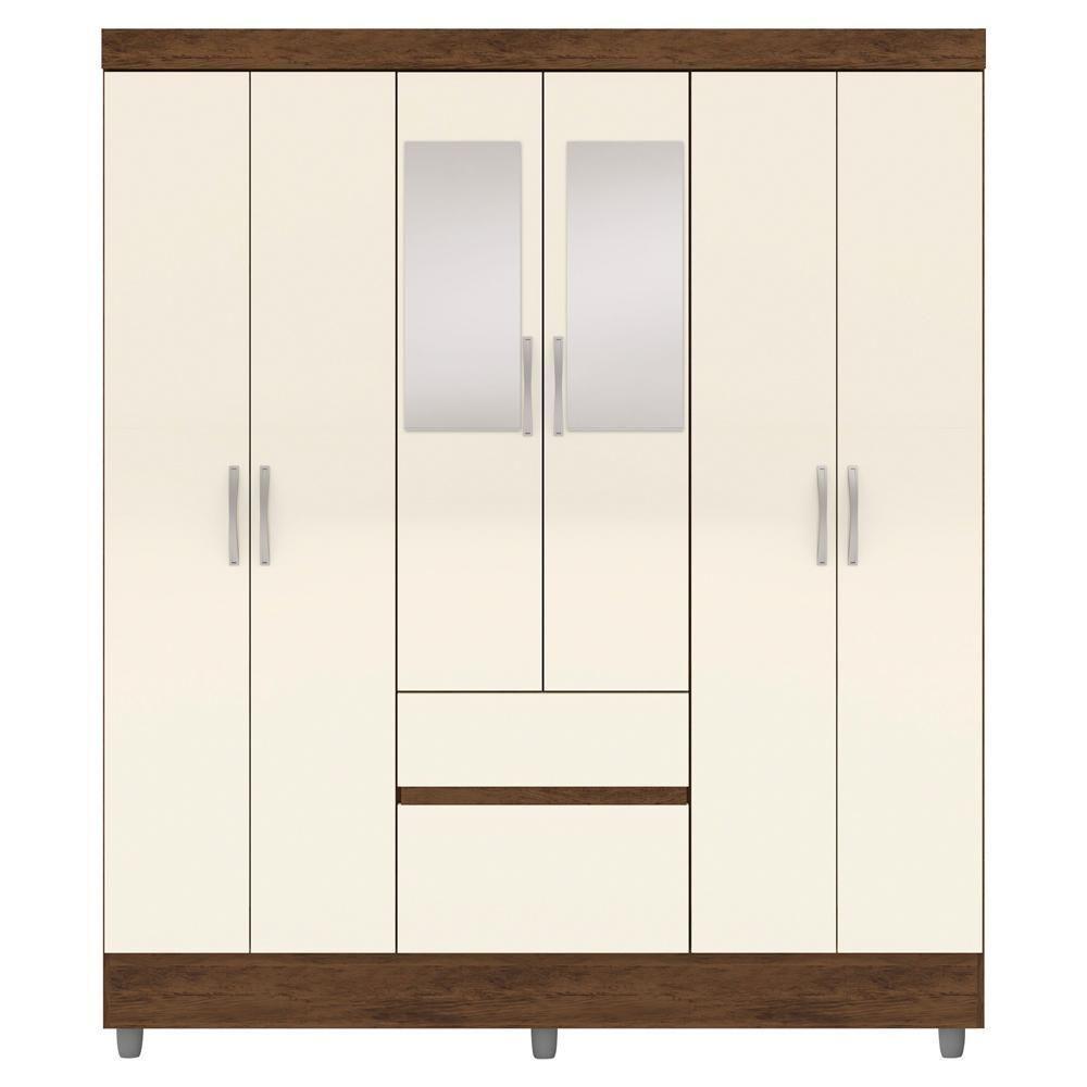 Guarda Roupa Casal 6 Portas 2 Gavetas Espelho 153 Cm Vlr Imbuia Champanhe - 1