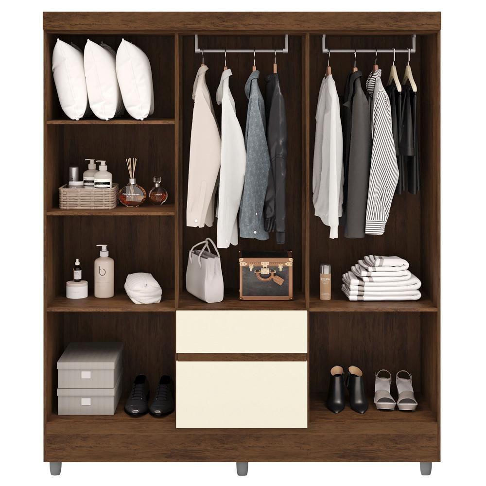 Guarda Roupa Casal 6 Portas 2 Gavetas Espelho 153 Cm Vlr Imbuia Champanhe - 2
