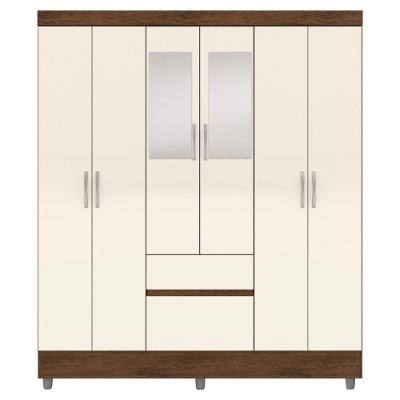 Guarda Roupa Casal 10091 + 60008 6 Portas Bater 2 Gavetas Imbuia Champanhe MDP