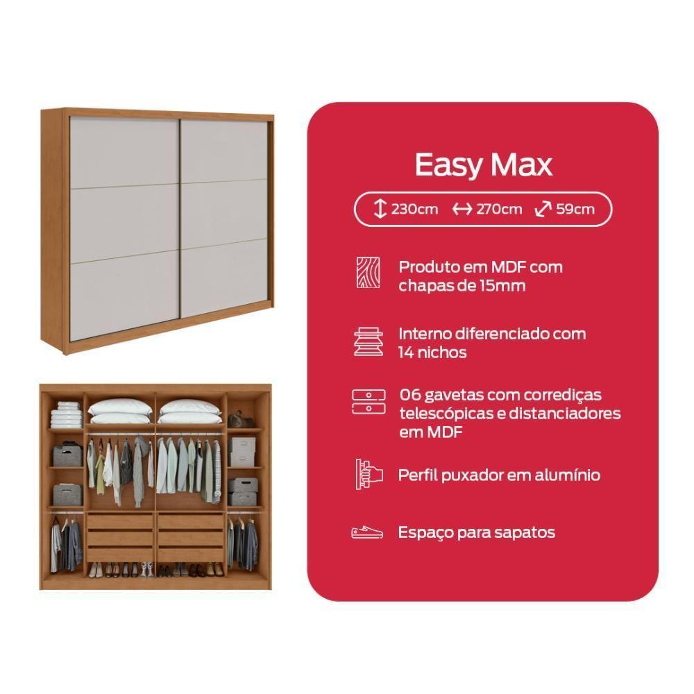 Guarda-roupa Casal 100% Mdf 2 Portas 6 Gavetas Easy Max Amendoa/off White - 6