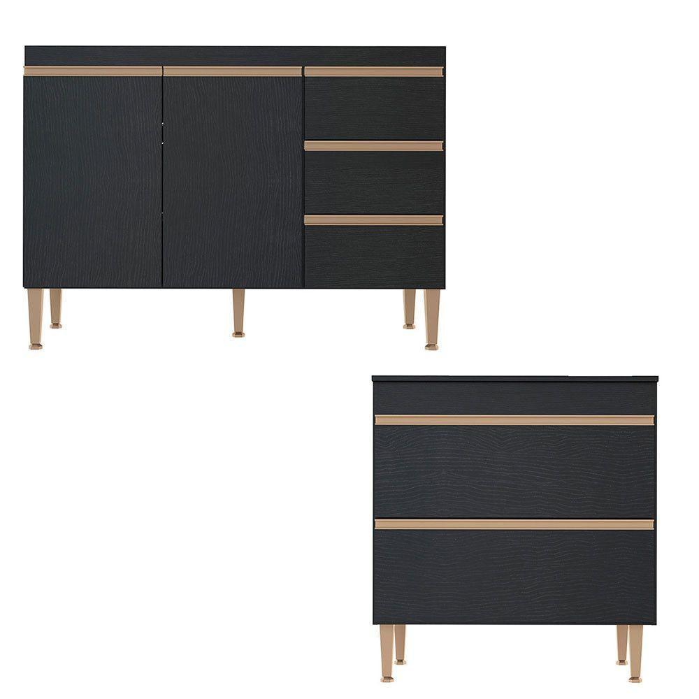 Balcão Multiuso Cozinha Para Kitnet 200x88cm Mdp Menu Móveis Preto - 2