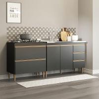 Balcão Multiuso Cozinha Para Kitnet 200x88cm Mdp Menu Móveis Preto - 1