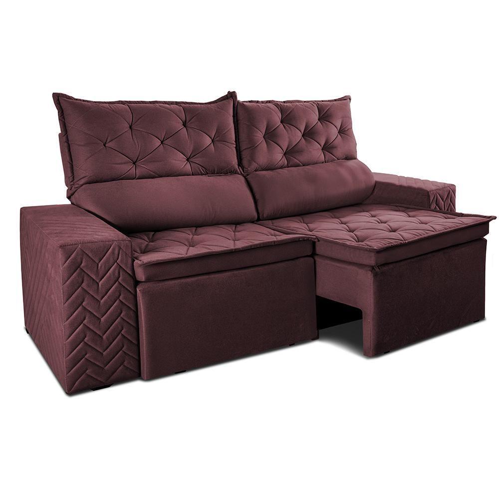 Sofá Retrátil E Reclinável 2,00m Essence Velusoft Vinho Cama Inbox - 7