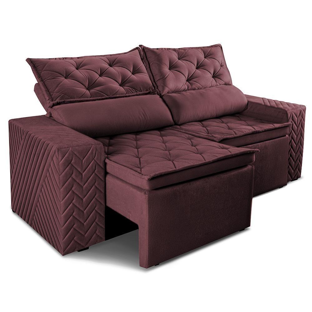 Sofá Retrátil E Reclinável 2,00m Essence Velusoft Vinho Cama Inbox - 8