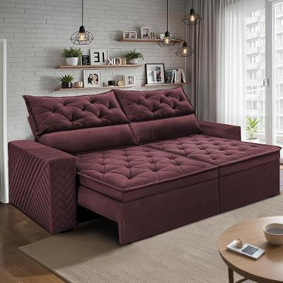 Sofá Retrátil E Reclinável 2,00m Essence Velusoft Vinho Cama Inbox