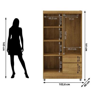 Guarda Roupa Solteiro 4 Portas Bater 2 Gavetas Nature MDP com Espelho Milani Movelaria