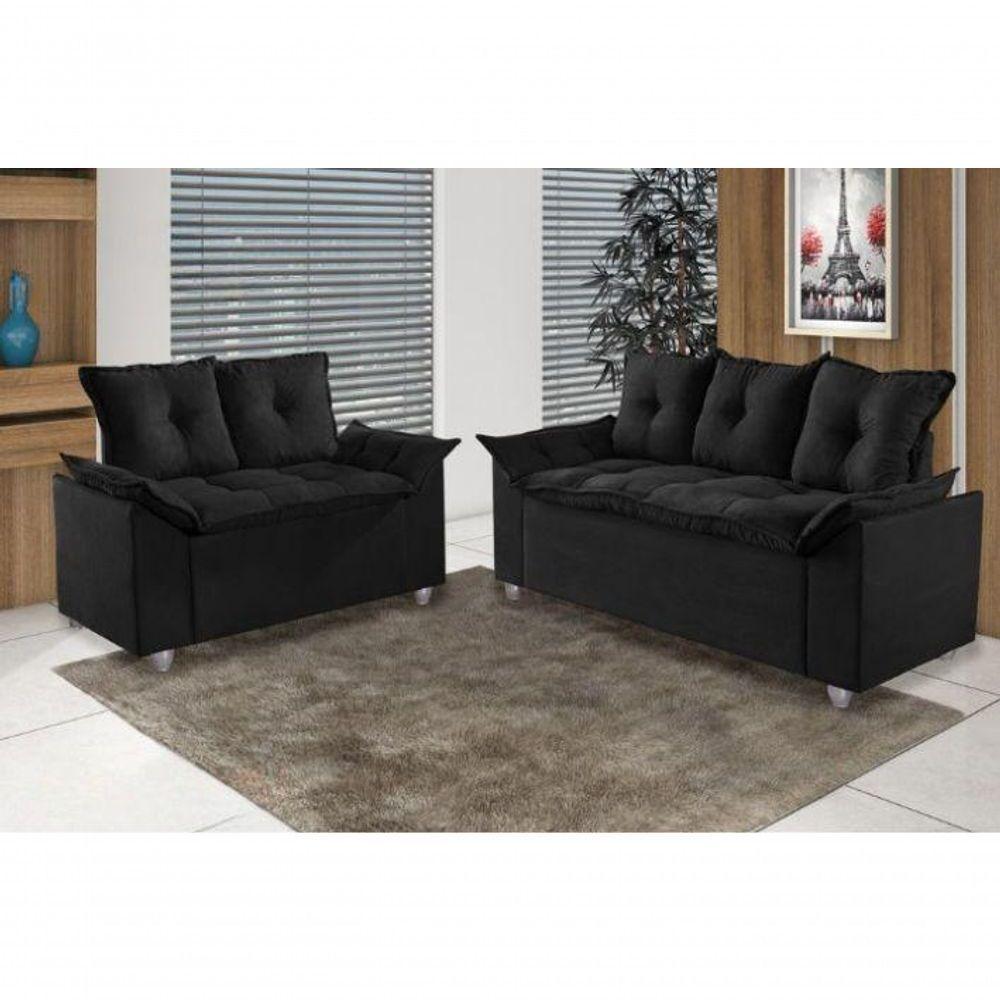 Conjunto Sofá 2 E 3 Lugares Viena Veludo Preto - 2
