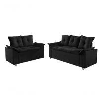 Conjunto Sofá 2 E 3 Lugares Viena Veludo Preto - 1