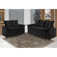 Conjunto Sofá 2 E 3 Lugares Viena Veludo Preto - 5