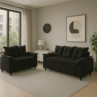 Conjunto Sofá 2 E 3 Lugares Viena Veludo Preto - 8