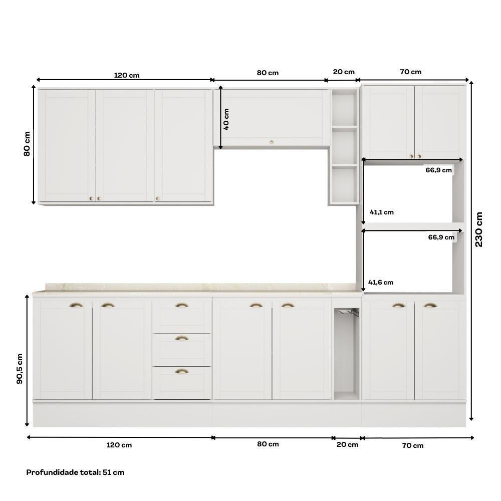 Armário De Cozinha Completa C Balcão Milla Dreamer Carraro Branco - 5