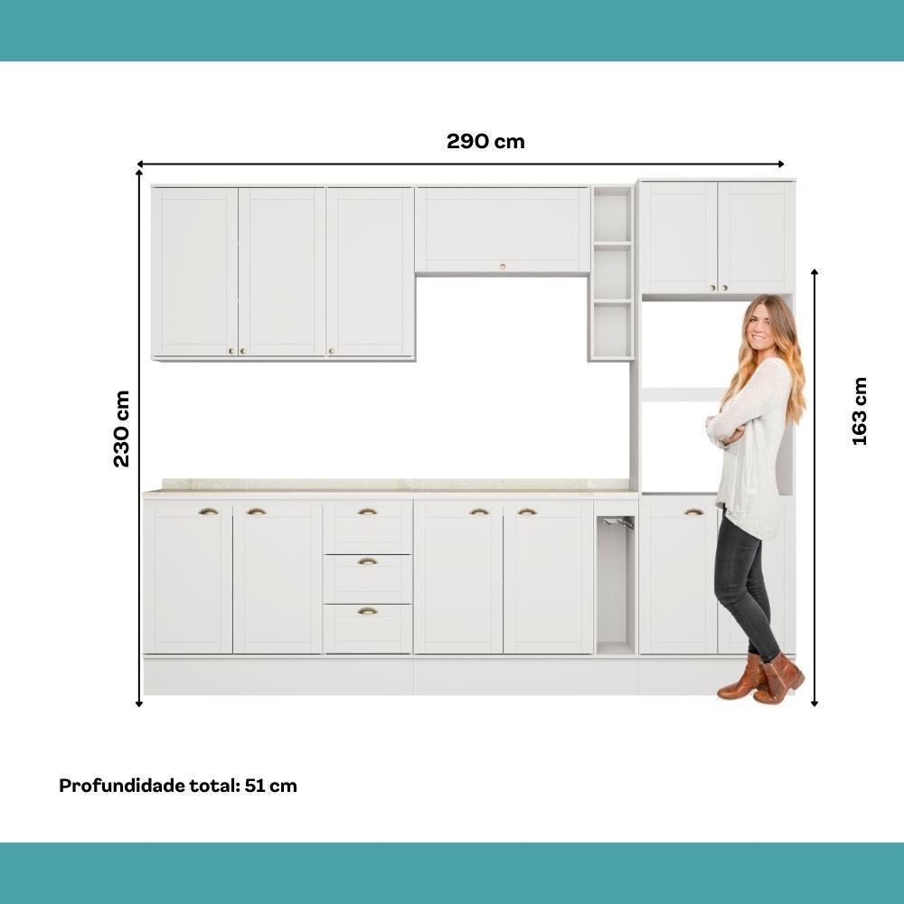 Armário De Cozinha Completa C Balcão Milla Dreamer Carraro Branco - 7