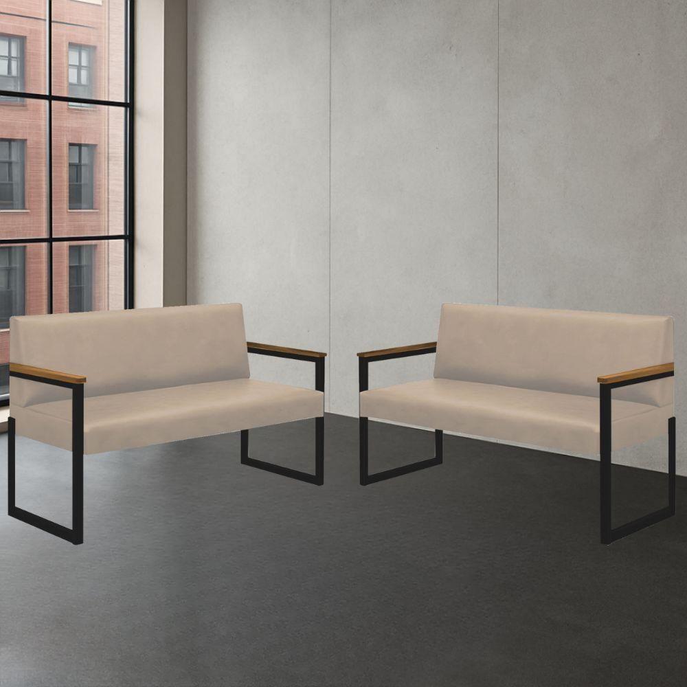 Conjunto 2 Sofás De 2 Lugares Niterói Couro Off White Em Metal Preto - 2