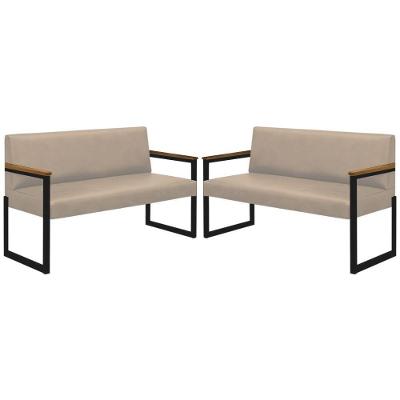 Conjunto 2 Sofás De 2 Lugares Niterói Couro Off White Em Metal Preto