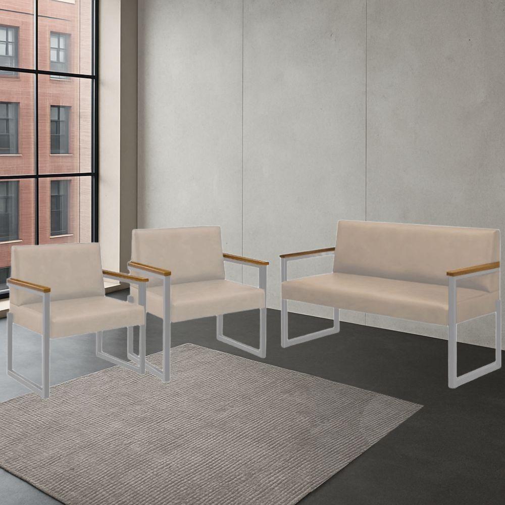 Conjunto Sofá 2 Lugares E 2 Poltronas Niterói Couro Off White Em Metal Champanhe - 5